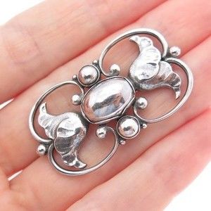 GEORG JENSEN 925S Sterling Silver Vintage Denmark Tulip Flower Pin Brooch #236A